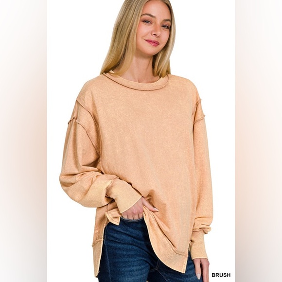Zenana Acid Washed Half Zip Fleece Sweatshirt